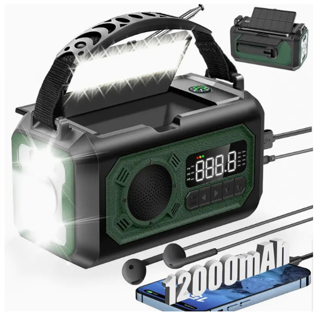Emergency Radio Solar - 12000mah rádio meteorológico am/fm/noaa rádio multifuncional
