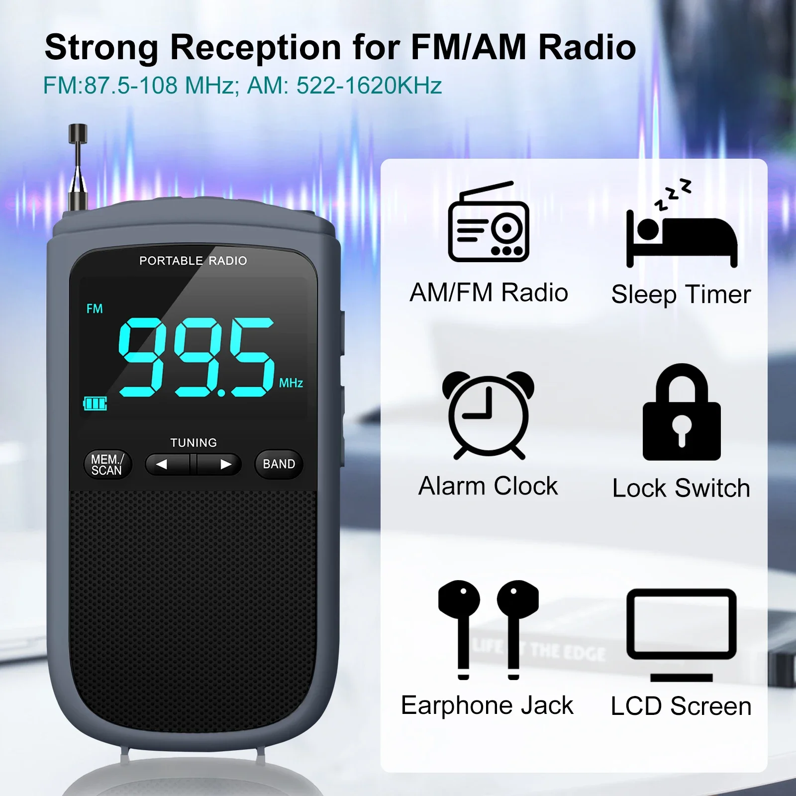Emergency Radio Solar - Rádio Portátil Recarregável Mini Rádio de